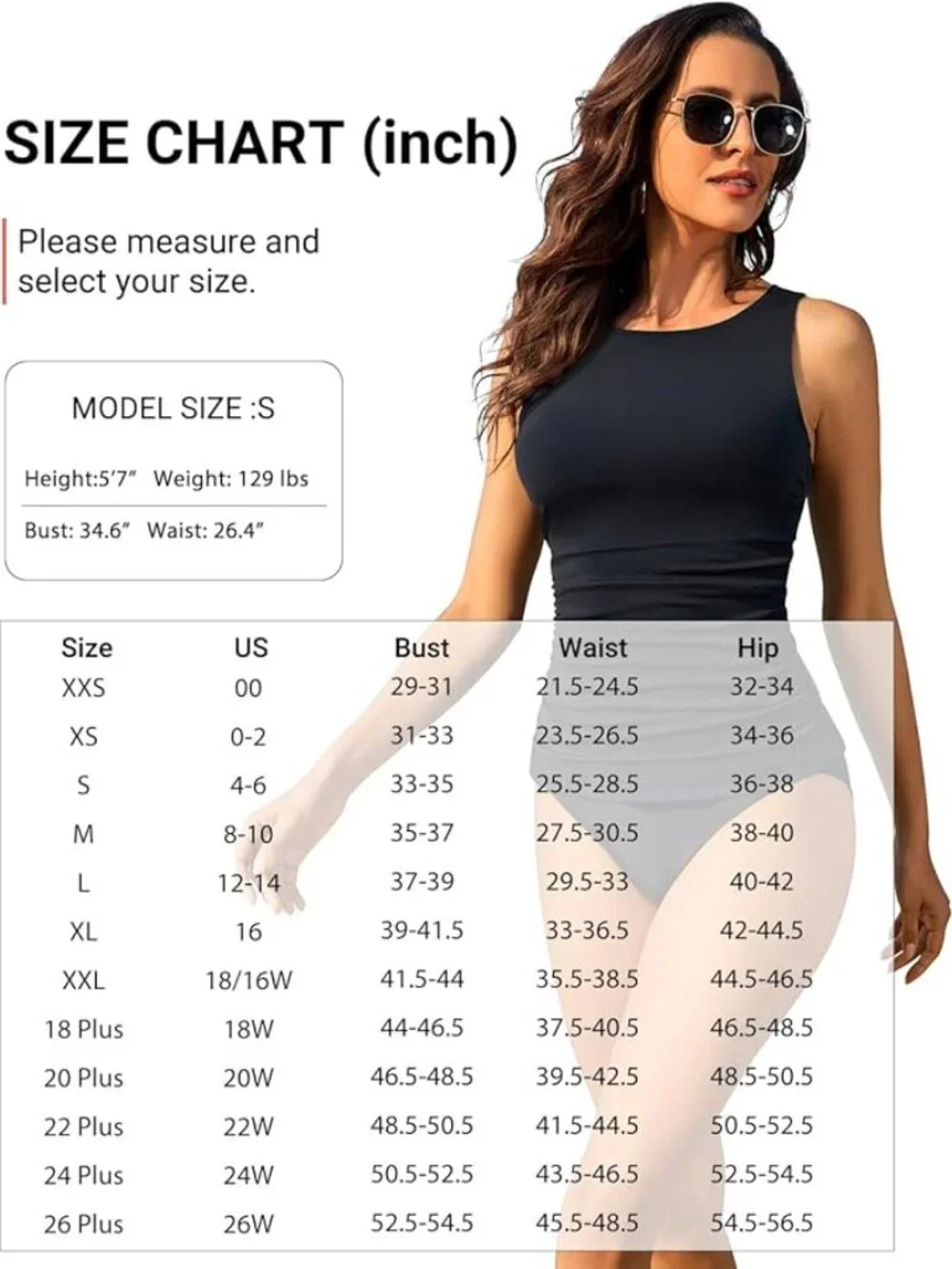Daci Tankini Tops for Women High Neck Swim Top Tummy Control Bathing Suit